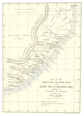 Holden's map of the country where the Kaffirs reside, from Algoa Bay to Delgado Bay (1857)