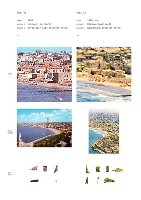 Iso-photographic drawings that piece together cut-outs from uncovered pho- tographs dating from 1917 to the late 1970s. Included here are the select photographs taken from the vantage point of Jaffa’s summit looking to Tel Aviv.