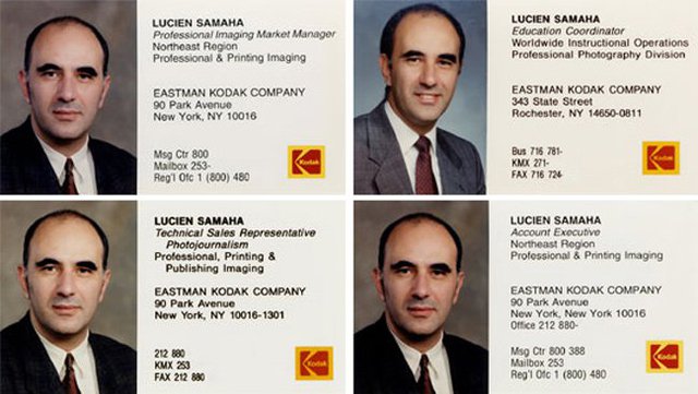 Lucien Samaha, Composite of Four Kodak Business Cards.