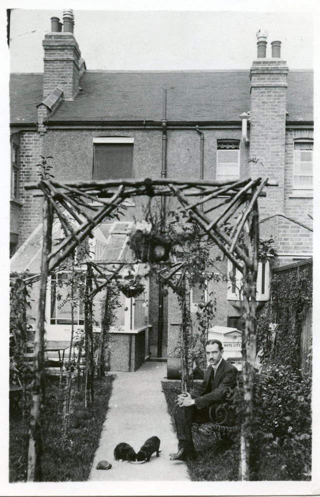 The author's maternal grandfather, Dr. Ahmed Zaky Abushady, in the backyard of his home and research laboratory 'Rameses Villa', London, September 1917.