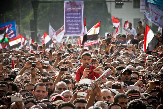 Protesters during a speech in Tahrir Square, Cairo, Egypt, April 8, 2011.