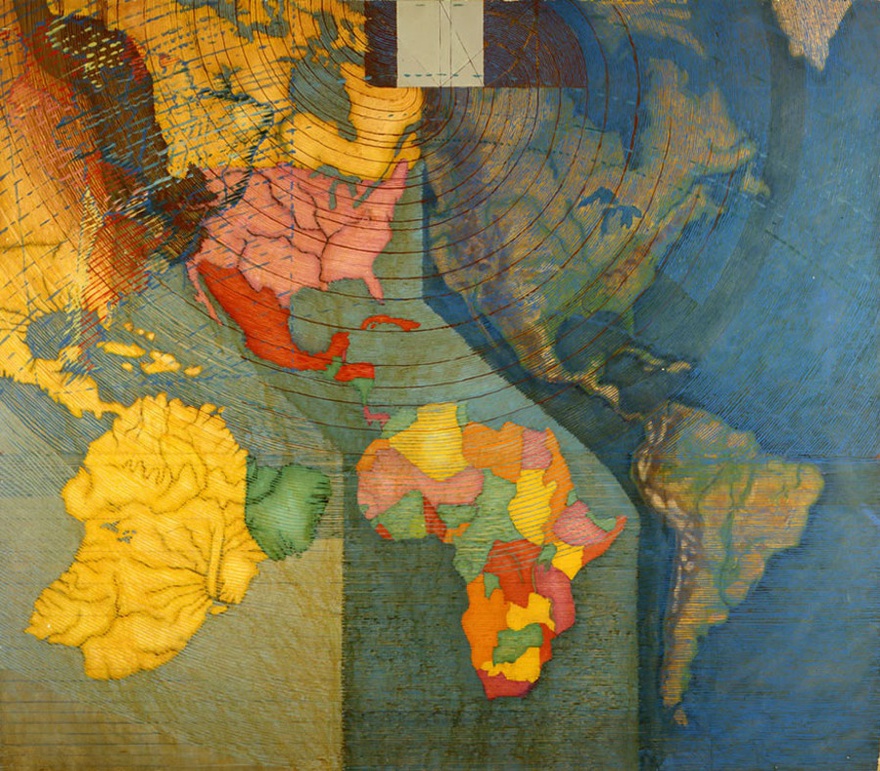 The World Biennial Forum No 2 (2014) used the ‘Global South’ as a starting point for discussions on ‘How to Make Biennials in Contemporary Times’. Image from The World Biennial Forum website. Juan Downey, Mapa Mundi, 1979. Oil on linen. 180 x 205.