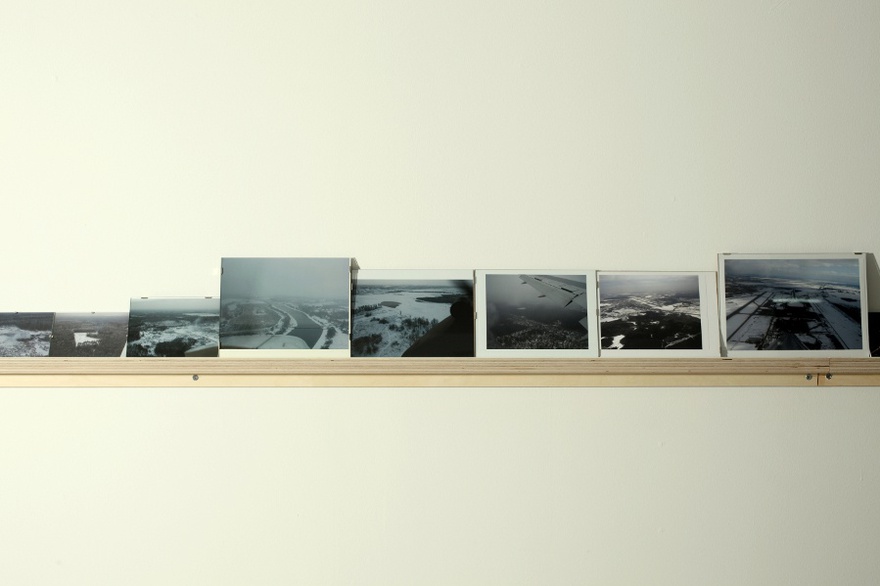 Vangelis Vlahos, Is There Any Oversight On Ocalan?, 2009-2011. 119 photos (variable dimensions) on a wall mounted shelf (23m). Installation view at The Breeder gallery, Athens, 2011.