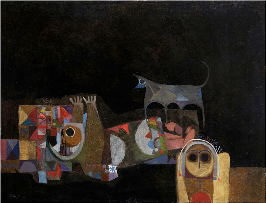 Dia Azzawi, A Wolf's Cry (Diaries of a Poet), 1968. Oil on canvas, 84cm x 108cm. Private collection, London.