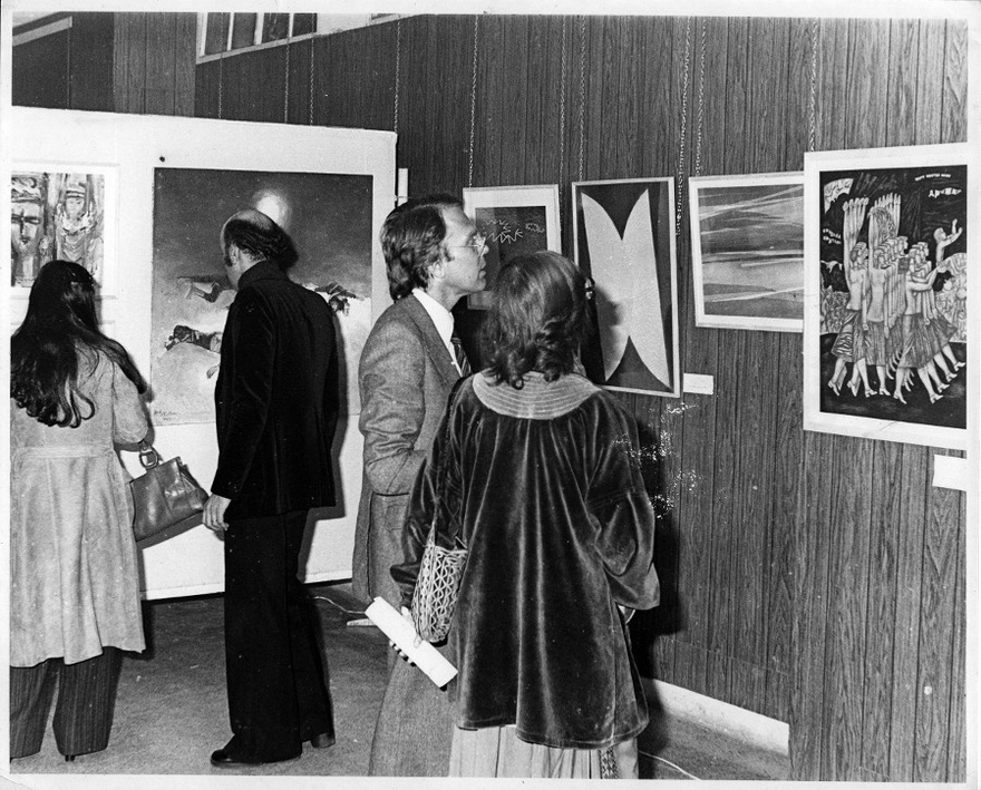 Exhibition opening of The International Art Exhibition for Palestine, Beirut Arab University, March 21, 1978. 