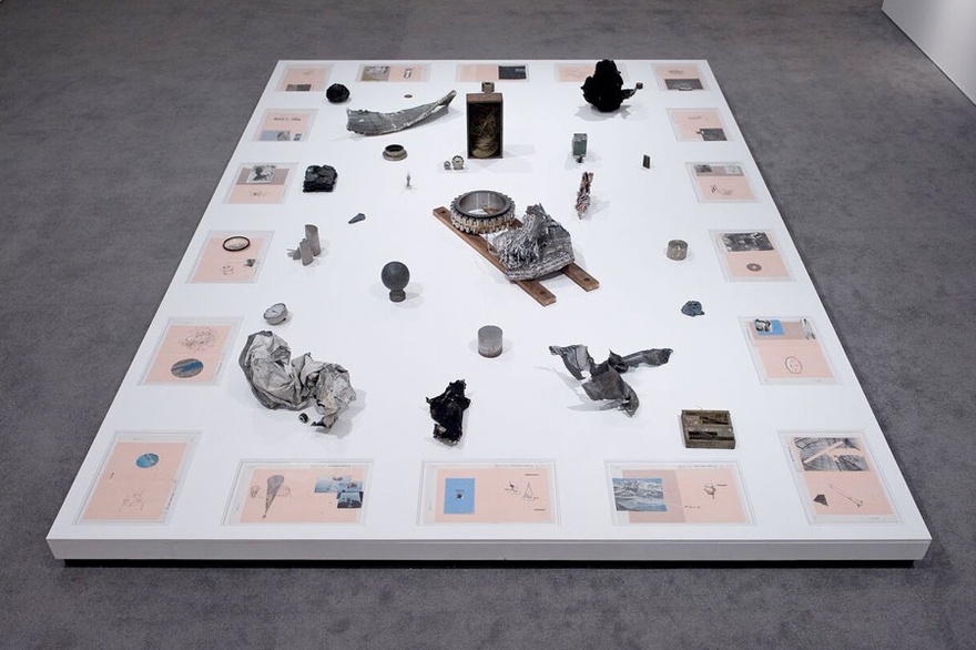 Hajra Waheed, The Cyphers 1-18, 2016. Found objects, cut photograph, xylene transfer, glass, ink, printed mylar and archival tape on paper, 24 cm x 43 cm (each). Installation view, BALTIC Centre for Contemporary Art, Gateshead, UK.
