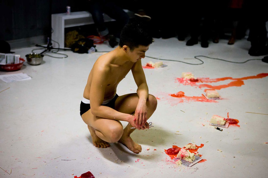 Loo Zihan, Cane, 2012. Live performance, documentation at the Substation Theatre, Singapore.
