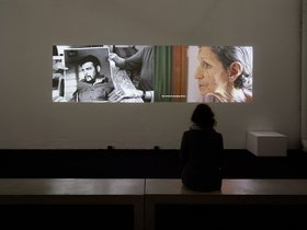 Zineb Sedira, Gardiennes d'Images, 2010, installation detail, The Mediterranean Approach, 2011, 3-screen video projection with sound.