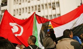 Demonstration in front of the Egyptian Embassy in Tunis asking Moubarak to 'Dégage'