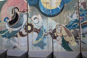 This mural is located inside the compound of the French Embassy, as part of a series which was commissioned in December 2003; A piece by the painter Qais al-Sindy.