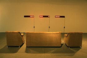 UBIK, Autosuggestion, 2012, Led ticker tape, sofa, dimensions variable. Courtesy Maraya Art Centre, Sharjah. © the artist.