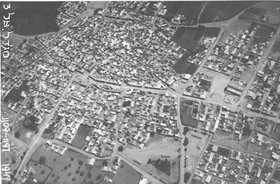 Palmach Squadron together with the Technical Department, AlMajdal (who was settled by Israelis, today the Israeli city Ashqelon), 1947. Aerial Photograph, Map. The photograph was taken for surveillance and conquest purposes pre 1948 war, The photograph was received from Hillel Birger.