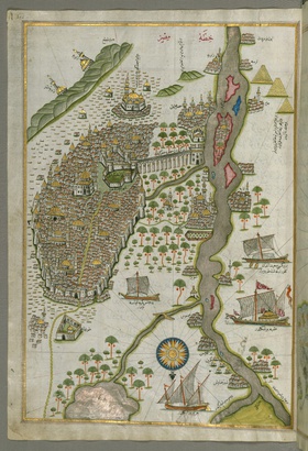 Map of Cairo, from Kitab Bahriya by Piri Reis (circa 1467 - circa 1554).