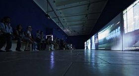 Ahmed Basiony, 30 Days of Running in the Place, 2011, installation detail, Egyptian Pavilion, 54th Venice Biennale, five-screen video installation.