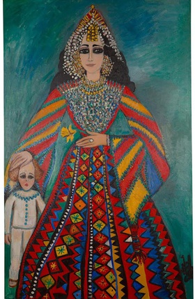 Fahrelnissa Zeid, Divine Protection (portrait of Suha Shoman and her son), 1981. Oil on canvas, 130 x 206 cm. The Khalid Shoman Collection.