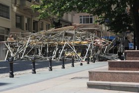 Barricades in Talimhane, Istanbul city centre's recently regenerated hotel district.