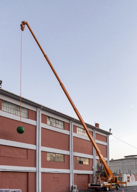 Ayse Erkmen, bangbangbang, 2013. A crane and a buoy. Crane approx. 20m, buoy diameter 85cm.