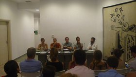 Panel discussion, from left to right, Marina Folkidis (moderator=, Konstantinos Tsitelikis, Illker Ayturk, Payam Shafiri and Adnan Yildiz.