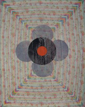 Shezad Dawood, Ibn Arabi's Flower, 2010, acrylic on vintage textile, 142 x 182 cm. Courtesy of Paradise Row, London.