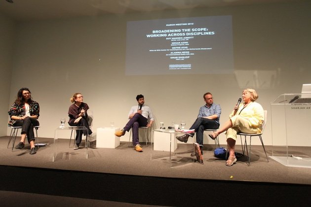 Negar Azimi, Defne Ayas, Omar Kholeif, Guy Mannes-Abbott, Alanna Heiss, Sharjah Art Foundation's March Meeting, 17 - 19 March 2012. Courtesy of Sharjah Art Foundation.