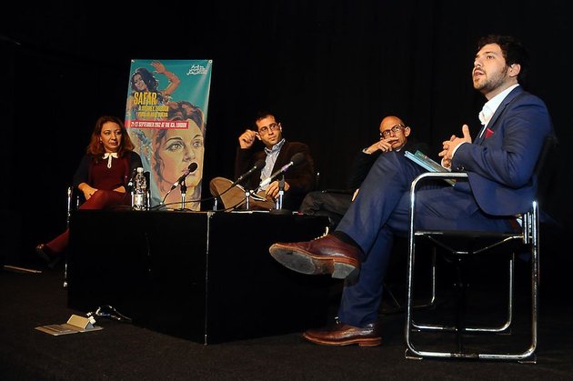 Safar forum. (Left - Right) Mona Deeley, Ali Jaafar, Jason Wood, Omar Kholeif. Photo ©Kevin Poolman 2012.