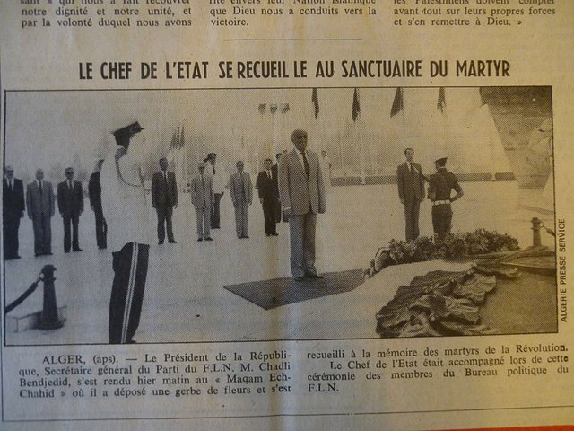 Demonstrations of the repeated and symbolic use of this site by the ruling party on Independence Day. El Moudjahid, Front Page, 7th July 1984.