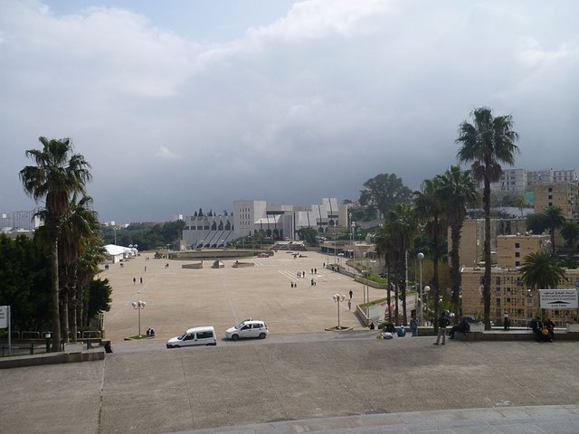 The Central Museum of the Army pictured across the esplanade from the steps of Maqam El Chahid. The Arts Centre is situated under the esplanade.