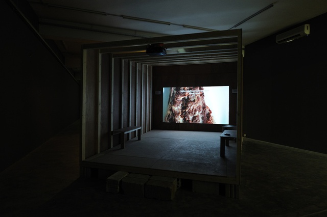 Mounira Al Solh, Now Eat My Script, 2014. Installation view, HD video with color and sound, 24’50”.