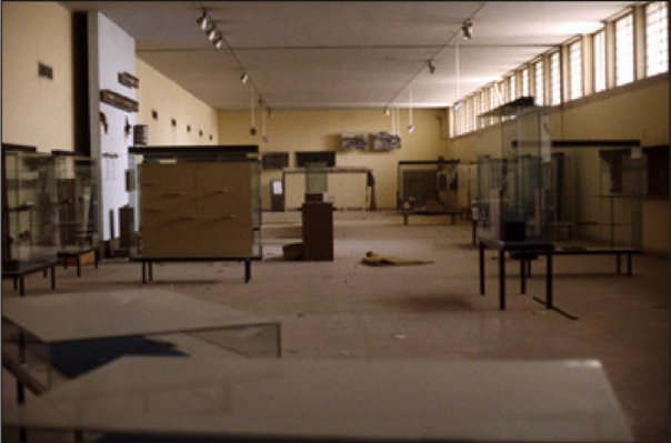 Sumerian gallery with display cases emptied for protection before the war.