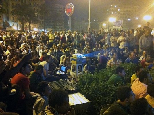 <p><em>Tahrir Cinema</em>Â </p><p>Tahrir Square, Cairo, July sit-in, 2011</p><p>Photographs posted on <em>Tahrir Cinema</em> Facebook page by the audience</p> 