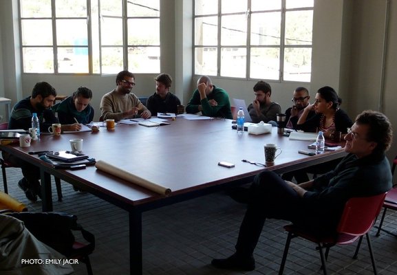 <p>Home Workspace Program participants during a workshop with artist Alfredo Jaar, 2011</p><p>Photograph by Emily Jacir</p><p>Courtesy of Home Workspace, Beirut</p> 