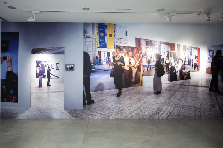 Khalil Rabah, Art Exhibition, 2011. Wallpaper, mixed media, 699 x 298.5 cm.