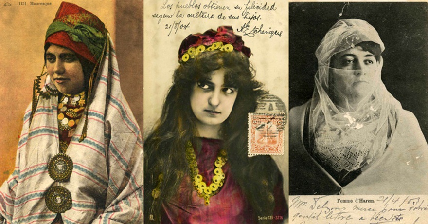 Aikaterini Gegisian, detail from Self-Portrait as an Ottoman Woman, 2012-2014, work-in-progress. 93 archival postcards in 3 panels, unframed: 123.5 x 43.6 cm each.
