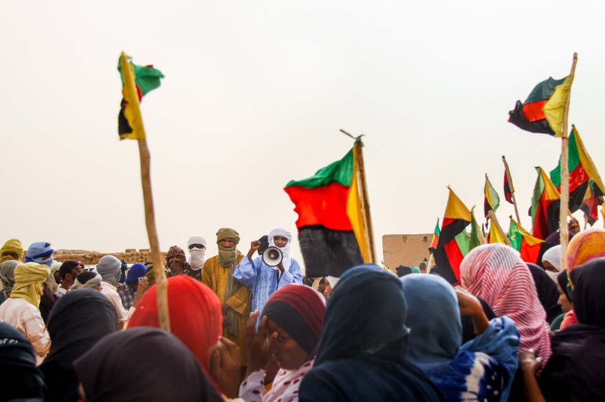 Anatomy of a Revolution – Azawad, 2014. Writer and representative of the National Liberation Movement of Azawad (MNLA) Moussa Ag Assarid speaks at a pro-independence rally in the unrecognized state of Azawad.