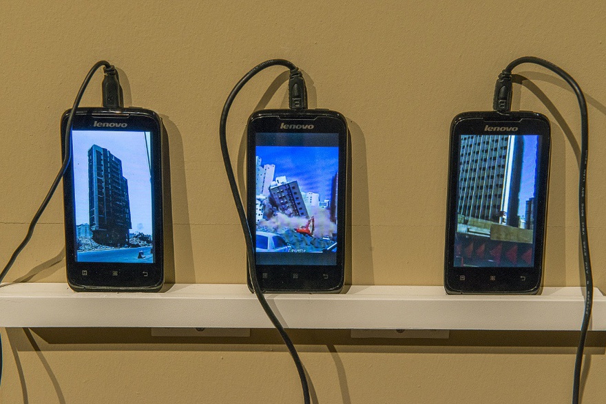 Ahmed Mater, Ground Zero I, Ground Zero II & Ground Zero III (2012), video on mobile phone display.